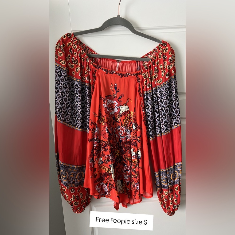 Floral Red and Black Silk Top